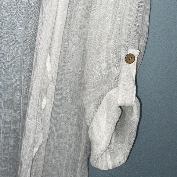 Soft Surroundings White Linen 3/4 Sleeve Open Front Jacket Sz S Gauzy Beach - Picture 3 of 6